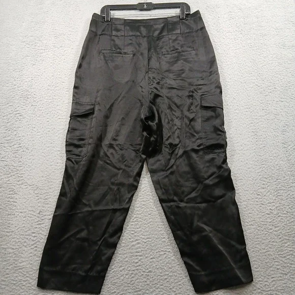 Banana Republic High-Rise Tapered Satin Cargo Pant Black Size 14 Cupro [PO] - Picture 3 of 10